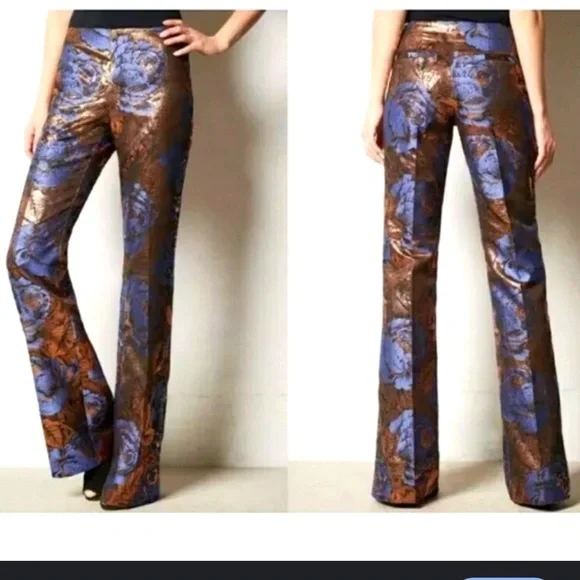 Anthropologie Leifsdottir Metallic Floral Jacquard Trousers - Picture 1 of 16